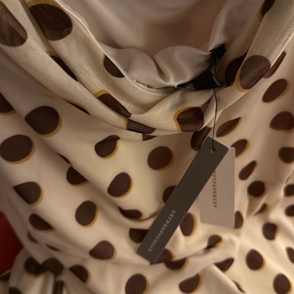 Anthropologie AFRM Violetta Mesh Dress brown polka dot Size large net - Picture 4 of 6